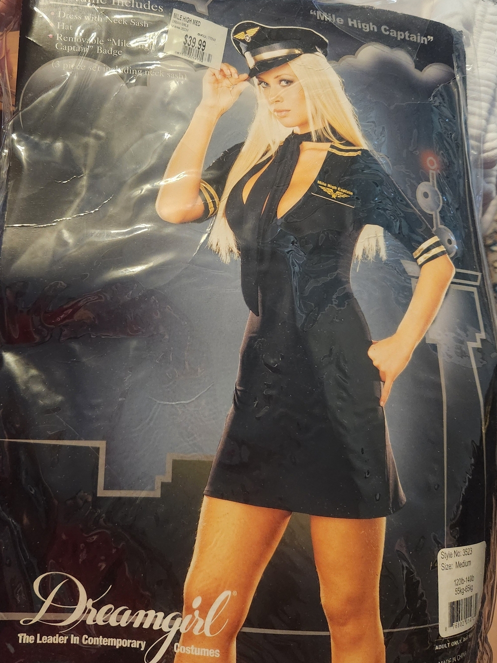 Dreamgirl Mile High Captain -Inspired Mini Black Dress with Gold Stripes